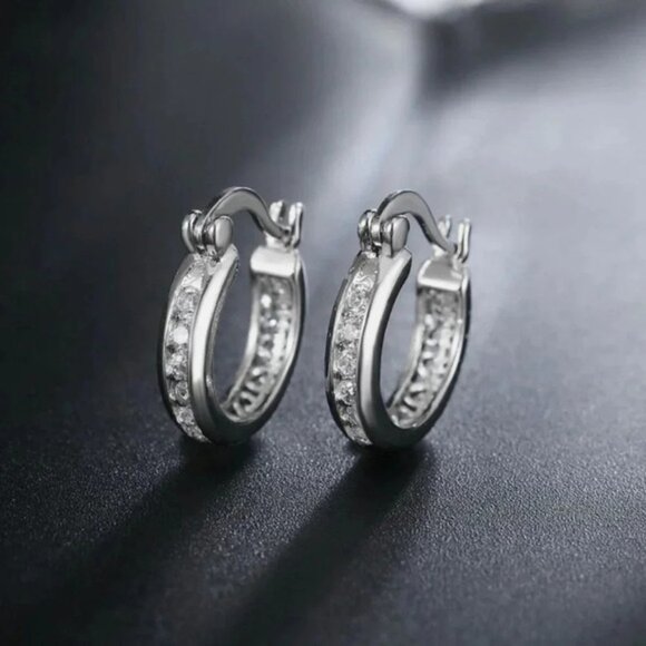 Jewelry - 925 Sterling Silver Diamond Huggie Hoop Earrings